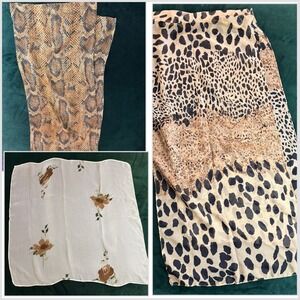 Animal Print Scarf Set Leopard Snakeskin Brown Tan Lightweight Oblong 2 Piece
